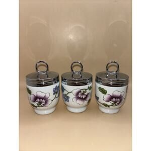 Vintage Royal Worcester Set 3 Porcelain Egg Coddlers England Astley Floral
